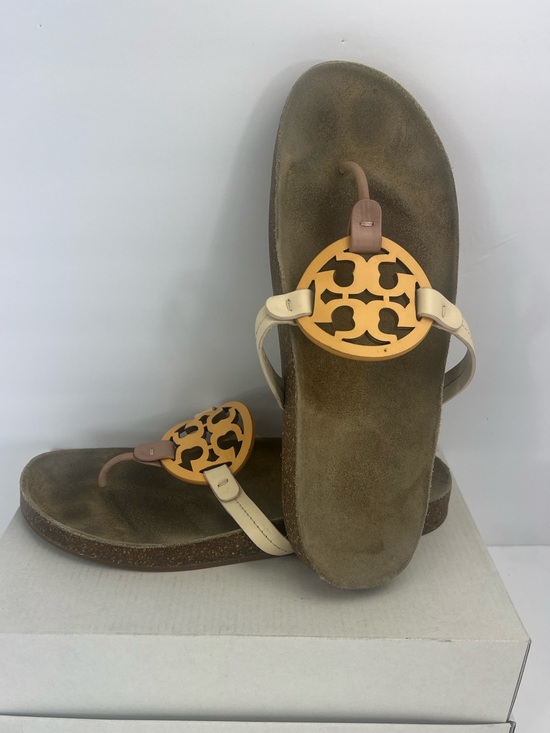 Tory Burch Shoes - TORY BURCH MILLER CLOUD SANDALS CREAM/CARAMEL COLORS, LEATHER TOP, MILTI CORK 11